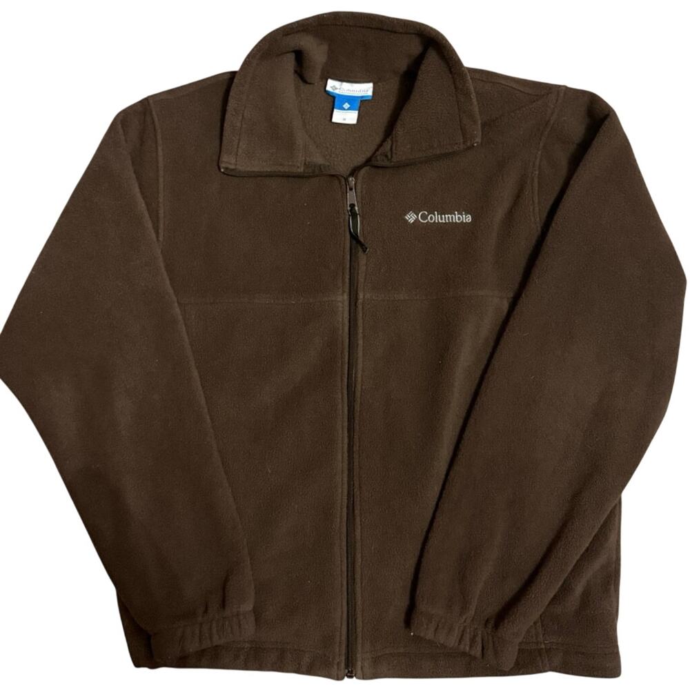 Men’s Columbia Chocolate Brown Fleece Jacket Size medium full zip with pockets - Picture 2 of 3